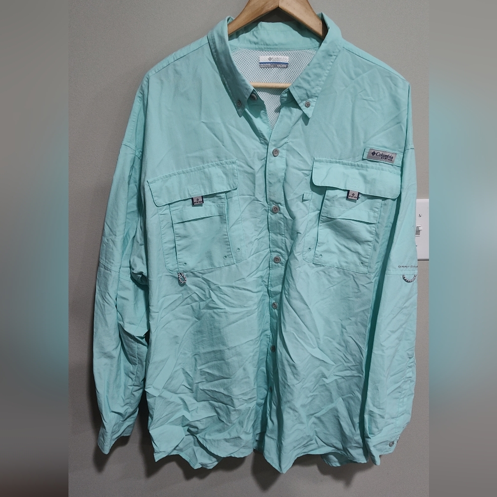 Columbia PFG Omni-Shade Men's Shirt Size XXL  Fishing Vent Green Roll Tab Sleeve